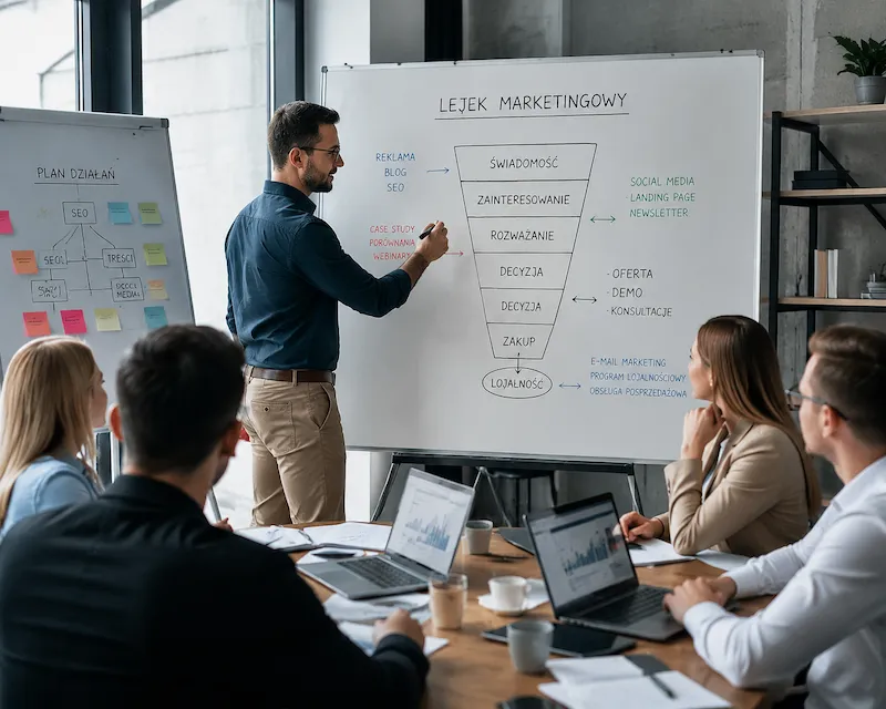 Prezentacja lejka marketingowego przed działem marketingu i sprzedaży
